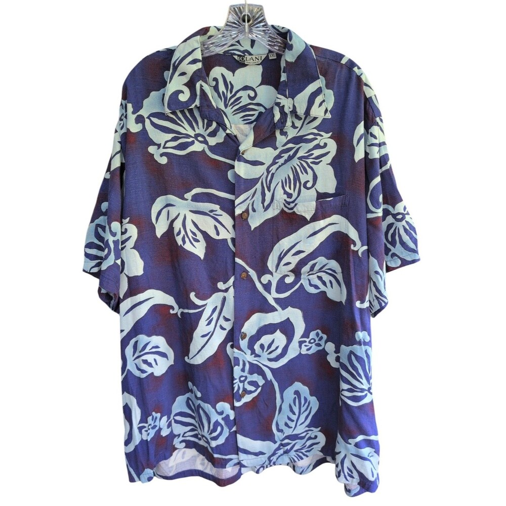 Iolani Hawaiian Aloha Shirt Mens XXL Blue Hibiscus 100% Rayon Made in Hawaii